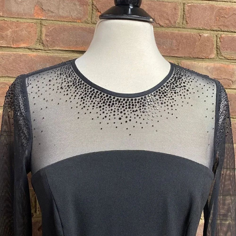 Calvin Klein Black Jeweled Sheer Long Sleeve Jumpsuit Size 6 - Picture 5 of 9
